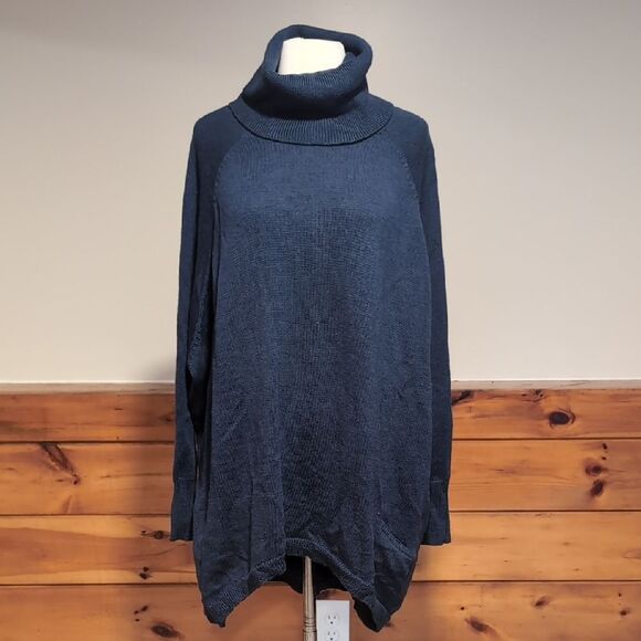 Eileen Fisher Blue Cowl Turtleneck Sweater - Picture 1 of 5